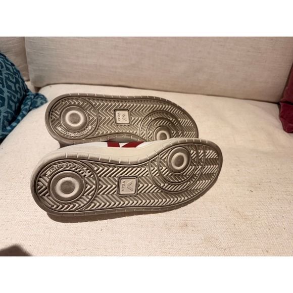 Veja V-12 Leather Sneakers White Red V Navy Heel Tab Size 39 - Picture 6 of 7